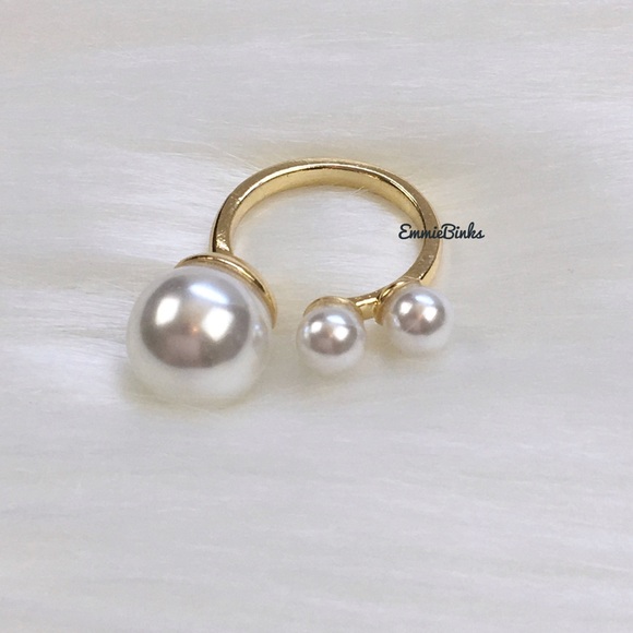 💥3for$28 New 3 Pearl Open Cuff Ring ~ Asymmetrical Triple Pearl Ring ~Designer - Picture 7 of 12